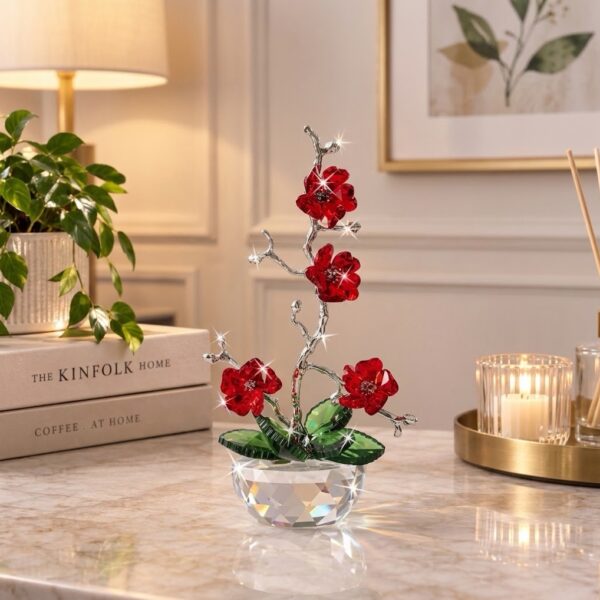 Vaso in cristallo con fiori rossi ranoldi