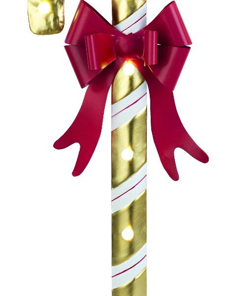 Bastoncino di Natale bianco e oro con fiocco rosso